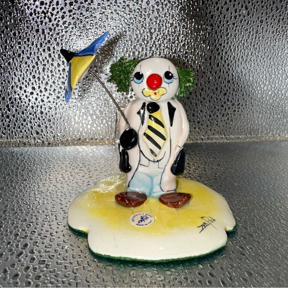 Zampiva Colorful Clown ceramic Figurine with Umbrella made in Italy